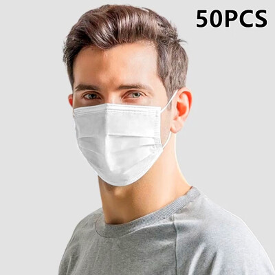 

50PCS 3 Ply Disposable Face Mask with Earloops Dust Mask Flu Face Masks Safety Masks