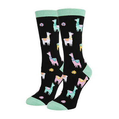 

Christmas Holiday Crew Sports Socks Casual Cartoon Alpaca Printed Cotton Spandex Hosiery Footwear Accessories
