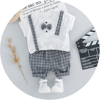 

Newborn Baby Boy Clothes Kids Boys Casual Bow Tie T-Shirt TopsPlaid Shorts Overalls Toddler Outfits Sports Outwear
