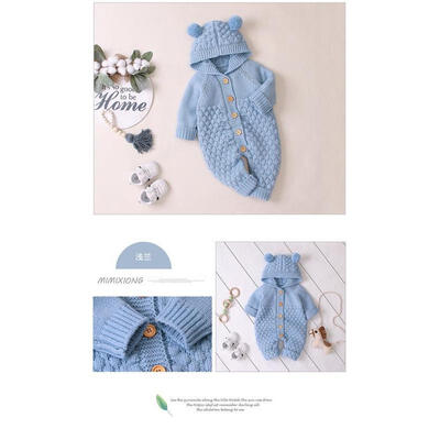 

Newborn Baby Boy Girls Bear Ear Knit Romper Hooded Wool Sweater Jumpsuit Outfits