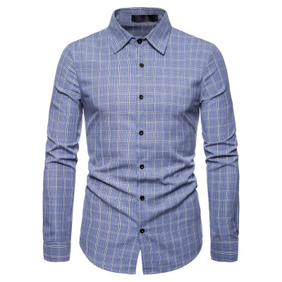 

Tailored Fashion Men Plaid Business Casual Long Sleeve Turn-down Collar Shirts