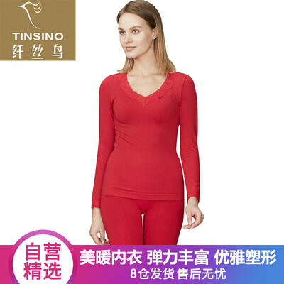 

Filament bird TINSINO thermal underwear body clothing womens terry lace collar thick elastic bottoming body suit suit China Red ML 155-165