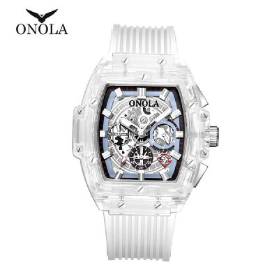 

ONOLA ON6011 Men Quartz Watch Transpaernt Hollow Dial Silica Gel Band Fashion Multifunction Wristwatch 3ATM Luminous Display Chron