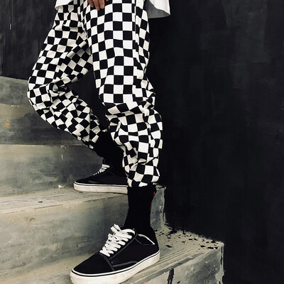 

Women Wide Leg Pants Black White Plaid Baggy Straight Trousers Female Checkerboard Palazzo High Waist Street Style Hip Hop Pants