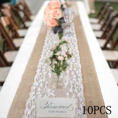 

10PCS Stylish 30cmx275cm Vintage Rustic Burlap Hessian Lace Table Runners Wedding Decoration