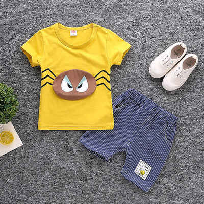

Summer Baby Clothes for Boys Girls Short Sleeve Cartoon Print T-shirt TopsStriped Shorts Casual Clothes Sets