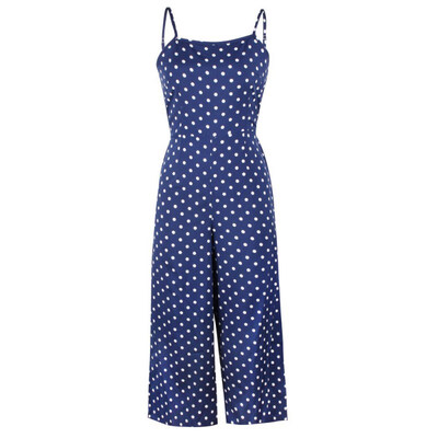 

Elegant Sexy Jumpsuits Women Sleeveless Polka Dots Casual Loose Trousers Wide Leg Pants Rompers Holiday Bow Backless Overalls