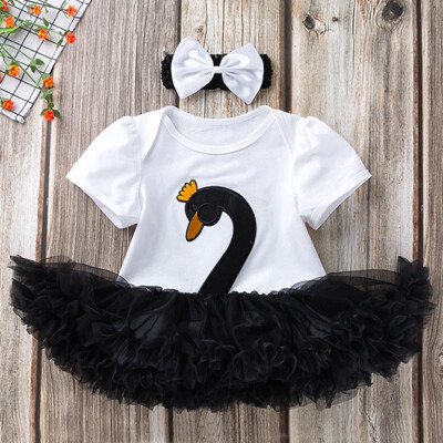 

Summer Infant Baby Girls Short Sleeve Animal Goose Rompers Kids Bodysuit Jumpsuit With Headband