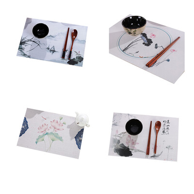 

Chinese Ink Printing Heat Resistant PVC Kitchen Dinning Placemats Tableware Bowl Dish Cup Mats Coaster Pad