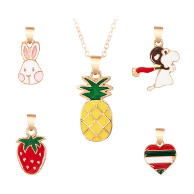

Cartoon Pineapple Shaped Pendant Kit Women Girls Alloy Necklace Kit Oil Dripping Jewelry Gift