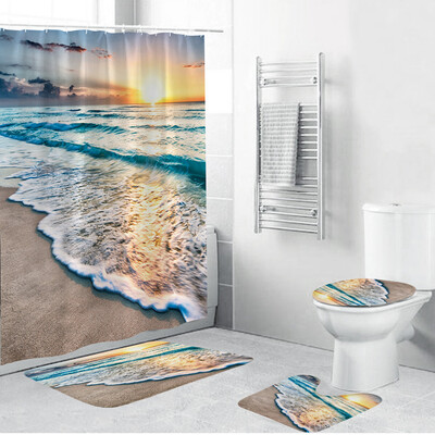 

〖Follure〗4PCS Non Slip Toilet Polyester Cover Mat Set Bathroom Shower Curtain