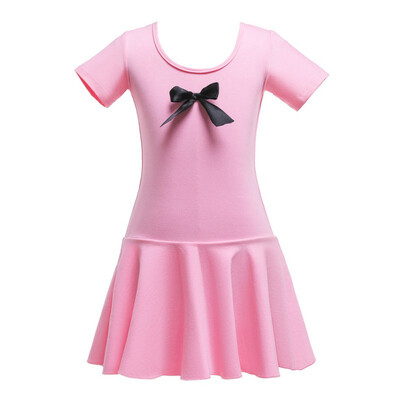 

Children Girls dance dress Cotton Mesh Bow Decoration Round Collar Short-sleeved Dance Practicing Dress Gymnastics Clothes