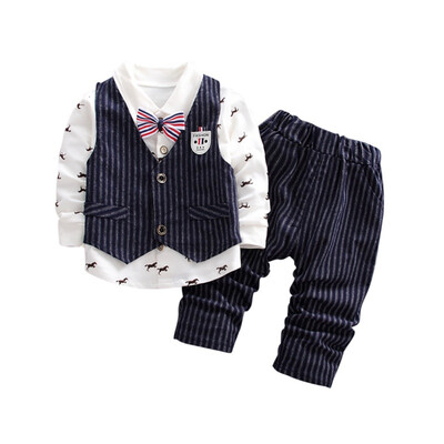 

Autumn Baby Boy Long Sleeve Gentleman Soft Cotton T-Shirt TopsStripe VestLong Pants Trousers Toddler Outfits