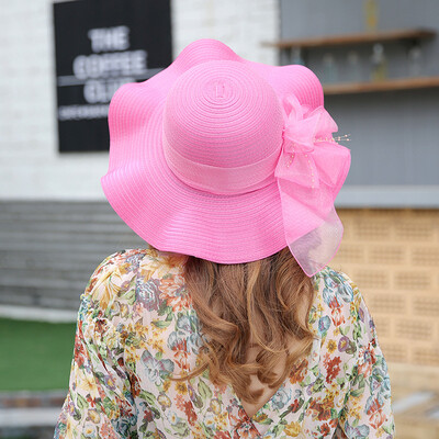 

Hat Female Summer Eaves Sunhat Beach Sunshade Cap Sunscreen Recreational Korean version of bow straw hat