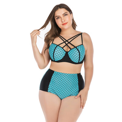 

summer bikini Strappy Patchwork High Waist Plus Size Swimsuit Beach Swimming Suit