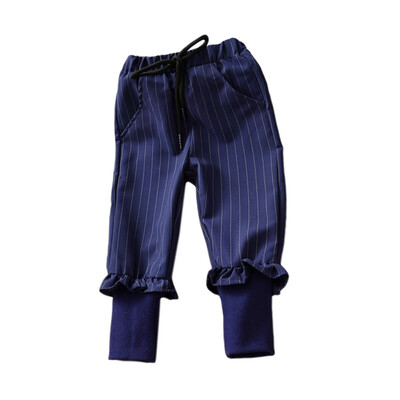 

Autumn Baby Kids Girls Cotton Trousers Casual Solid Color Striped Lace Elastic Bandage Joker Casual For Kids 1-6 Years Old