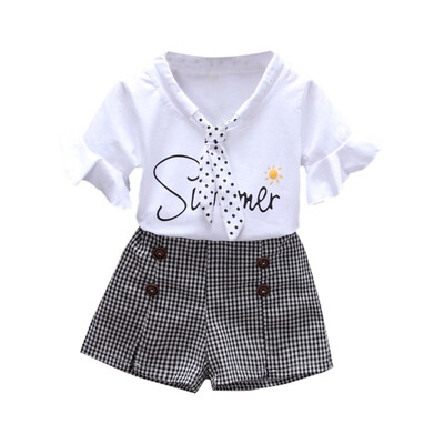 

Girl Shorts Set Summer Children Baby Girls Casual Flare Sleeve Tops Letter Print T-shirtShorts Suits Costume Set