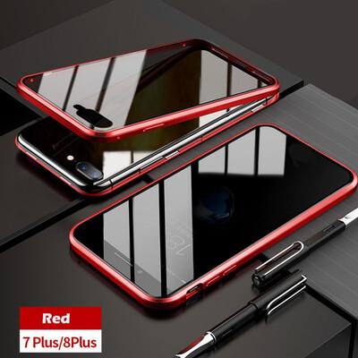 

iPhone Glass CaseSlim Bumper Magnetic Adsorption Installation Anti-Scratch Aluminum Metal with Double Screen Protector Cover