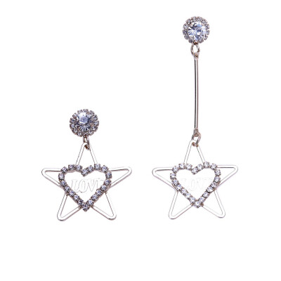 

Fashion Jewelry Exquisite Silver Gold Love Diamond Five Pointed Star Asymmetrical Earrings LOVE Letter Peach Heart Earrings