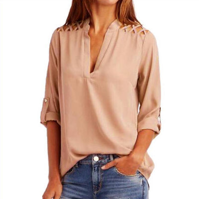 

3XL Women Sexy Solid Blouses Shirts Half Sleeve V neck Blouse Women Novelty Female Tops Feminina Chiffon Blusas For Office