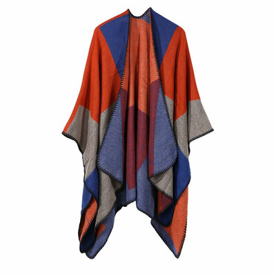 

Women Cardigan Autumn Fashion All-match Color-blocked Elegant V-collar Cloak Loose