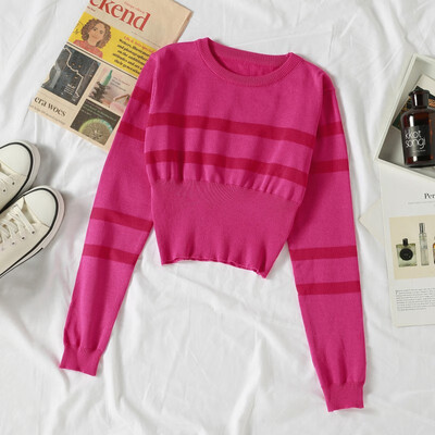 

Autumn women knitted sweaters korean style ladies short pullover long sleeve fall clothes jumper