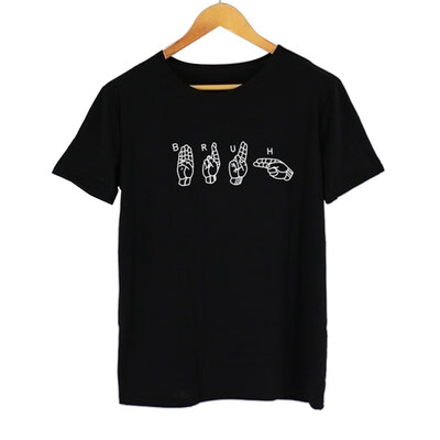 

Summer Women Casual Letter Four Fingers Print Round Neck Short Sleeve T-Shirt