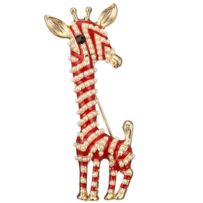 

Unique Lovely Fashion Jewelry Women Alloy Enamel Pearl Giraffe Brooch Badge Clothing Accessories Lapel Collar Pin