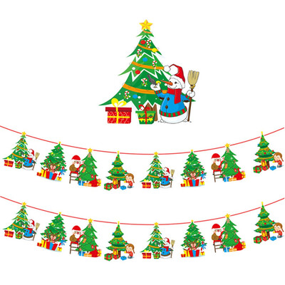 

3M Length Merry Christmas Flag Home Party Decor Hanging Snowman Santa Claus Elk Sock Christmas Tree Banner Decor Supplies