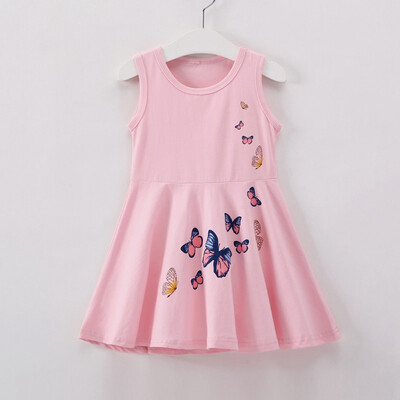 

Summer Baby Girls Dress Butterfly Printed Sleeveless Dress Cotton Kids Toddler Sundress Casual