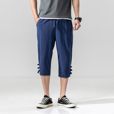 

Tailored Mens Fashion Summer Casual Solid Drawstring Cotton Linen 34 Pants Trousers