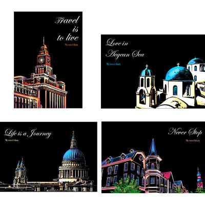 

DIY Scratching Painting Postcard Night Scenes Scratching Classical City Sign Greeting Cards Scraper Tools Birthday Gift