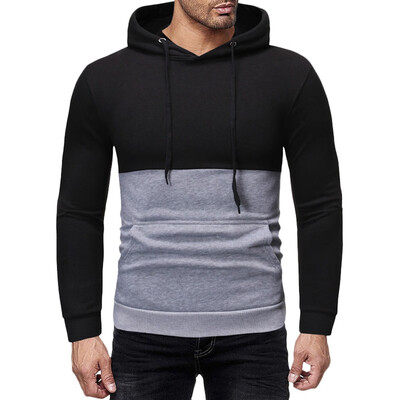 

Toponeto Men Autum Winter Long Sleeve Hooded Sweatshirt Patchwork Outwear Tops Blouse
