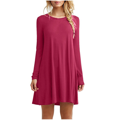 

Tailored Women Casual Solid Long Sleeve Round Neck Loose Dress Ruffle Mini Dress