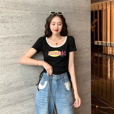 

Spring&summer round neck thin letters fold t-shirt shirt harajuku tshirt pokemon ropa mujer t-shirt friends t shirt women