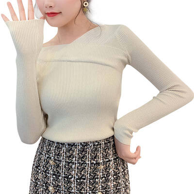 

Bottoming Sweater Women New Autumn Winter Sweet Loose Neckline Slim Solid Color Knitted Long Sleeve Casual Shirts Sweater