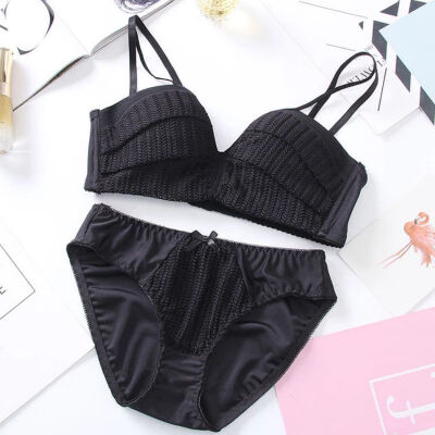 

Sexy underwear set Solid Color Girl Knitting Thread Without Steel Ring Gather 12 Cup Bra Underwear Set