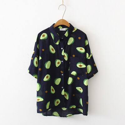 

Korean Summer Women Blouses Fruit Print Shirts Short Sleeve Turn Down Collar Women Shirt Couple Casual Loose Blouse Blusas