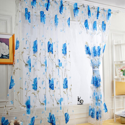 

Toponeto 1 PCS Vines Leaves Tulle Door Window Curtain Drape Panel Sheer Scarf Valances