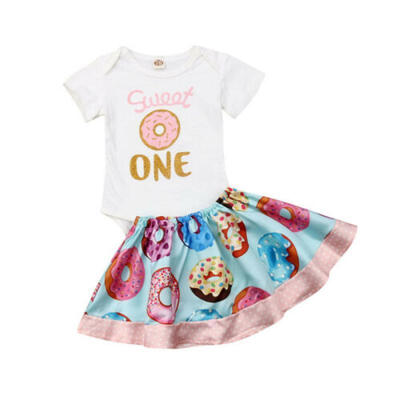 

US 2pcs Baby Girl Clothes Newborn Romper Bodysuit Doughnuts Skirts Outfits Set