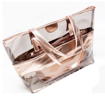 

Jelly Clear Women Transparent Bags Fashion Shoulder Bag Mother Child Casual Transparent Beach Double-Layer Magnetic Buckle