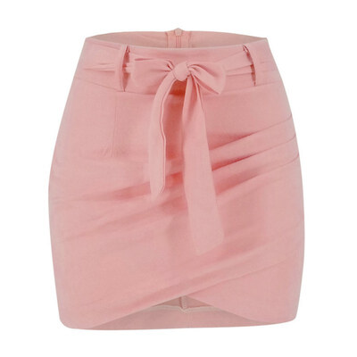 

Sexy Women Crossed Overlap Skirt Ladies Casual Solid Color Bandage Sashes Fashion Skirts Female Asymmetric Short Bodycon Skirts