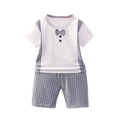

Summer Kids Boys Short Sleeve Bow Tie Tops Blouse T-shirtPlaid Shorts Children Casual Outfits Sets Children Clothing