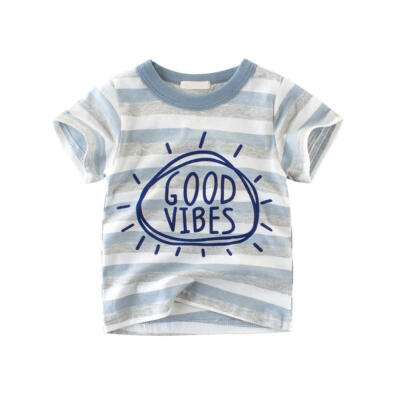 

Summer Baby Boys T-Shirt Short Sleeve T-Shirts Kids Stripes English Letters Tops Tees Casual Cotton Shirts