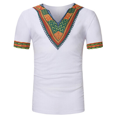 

Men African Vintage Printed V-neck Short Sleeve Blouse Shirts Casual Party Tops
