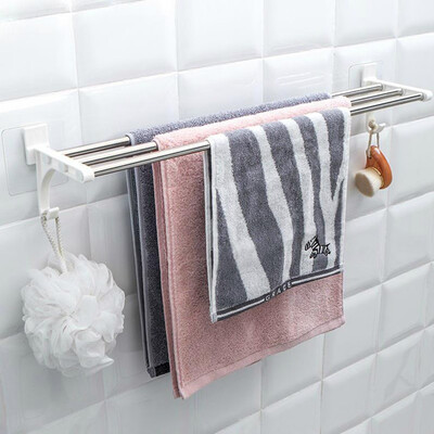 

Gobestart Double Chrome Wall Mounted Bathroom Towel Rail Holder Shelf Storage Rack Bar