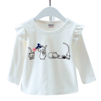 

Autumn Baby Girl T-Shirts Tees Long Flare Sleeve Cartoon Cat Print T-Shirts Kids Tops Casual Blouse