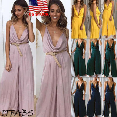 

Women Summer Casual Loose Wide Leg Jumpsuit Dungarees Playsuit Trousers Overalls