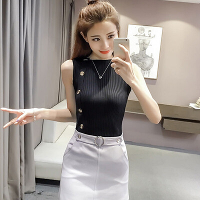 

Women Knitted Crop Tops Summer Sexy Solid Color Vest Slim Bottoming Female Tank Top