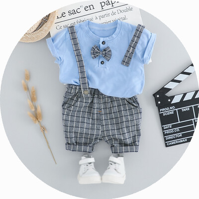 

Newborn Baby Boy Clothes 2019 Kids Boys Casual Bow Tie T-Shirt TopsPlaid Shorts Overalls Toddler Outfits Sports Outwear